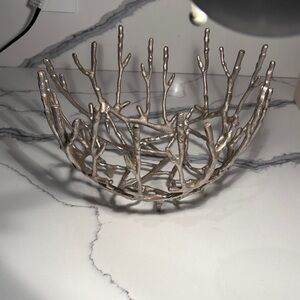 New Decorative Branch-Style Metal Bowl - Metallic silver